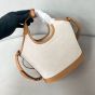 Linen blend and leather mini-buckle bag